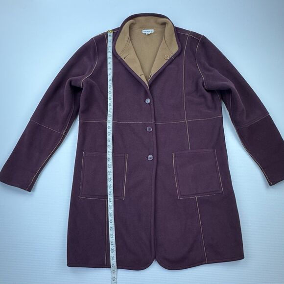 Susan Graver Reversible Fleece Coat Jacket Large Purple Tan Button Front Pockets - Picture 7 of 9